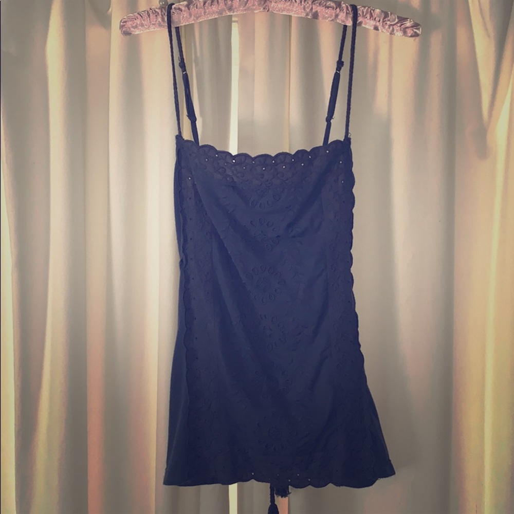Blue, embroidered tank top